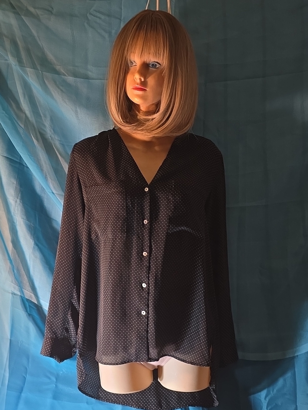 H&M Black Button-Front Polka Dot Blouse
